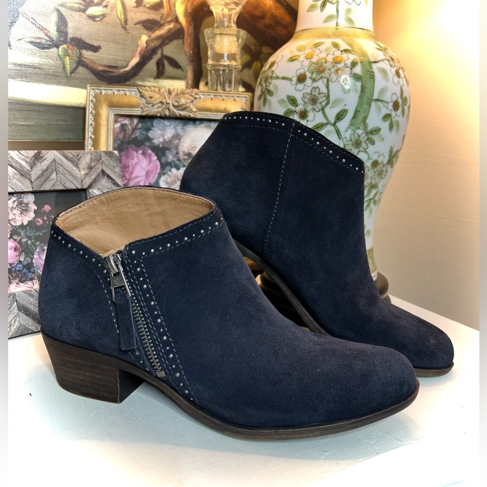 Lucky Brand Benna Blue Ankle Booties with Suede and small studded Detailing